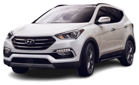 Le Hyundai Santa Fe blanc de Hero Taxi, vu de trois quarts avant